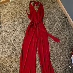 Red halter jumpsuit